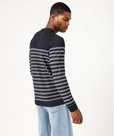 pull raye en fines mailles a col rond homme gris pullsF407601_3