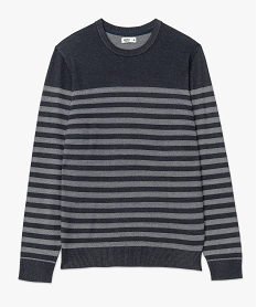 pull raye en fines mailles a col rond homme gris pullsF407601_4