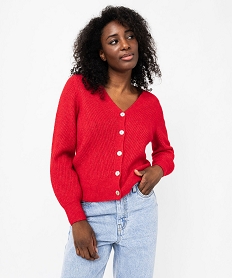 gilet a col v en maille ajouree femme rouge giletsF408701_2