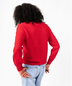 gilet a col v en maille ajouree femme rouge giletsF408701_3