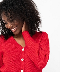 gilet a col v en maille ajouree femme rouge giletsF408701_4