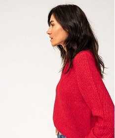 pull en maille ajouree sur le decollete femme rouge pullsF409101_2