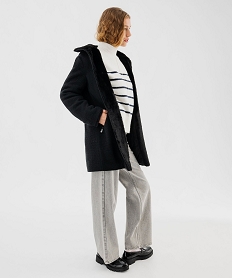 manteau a capuche doublee peluche femme noir manteauxF414801_4