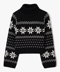 GEMO Pull court col roulé à motif jacquard fille noir standard