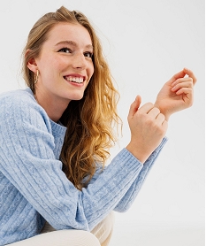 pull torsade a col rond femme bleu pullsF419601_2