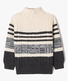 GEMO Pull en maille à rayures avec col zippé garçon Beige
