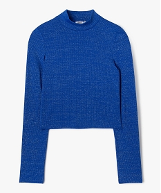 GEMO Tee-shirt manches longues coupe courte à paillettes fille bleu standard