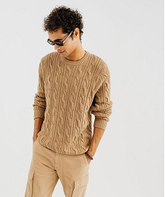 GEMO Pull en maille torsadée à col rond homme Orange