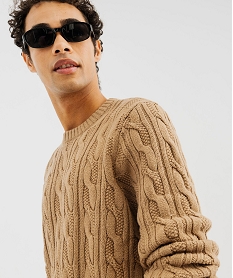 pull en maille torsadee a col rond homme orange pullsF424101_2