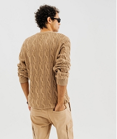pull en maille torsadee a col rond homme orange pullsF424101_3