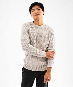 GEMO Pull en maille torsadée à col rond homme Beige