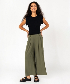 pantacourt large en toile fluide femme kaki standard pantacourtsF424301_4