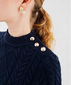 pull en maille torsadee avec boutons fantaisie femme - lulucastagnette bleu pullsF424501_2