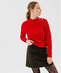GEMO Pull en maille torsadée avec boutons fantaisie femme - LuluCastagnette rouge standard