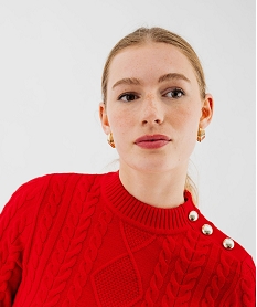 pull en maille torsadee avec boutons fantaisie femme - lulucastagnette rouge pullsF424601_2
