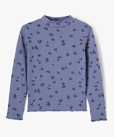 tee-shirt manches longues col montant en maille cotelee fille violet tee-shirtsF425201_4