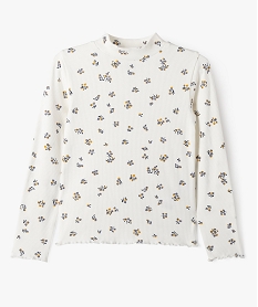 tee-shirt manches longues col montant en maille cotelee fille beige tee-shirtsF425301_4