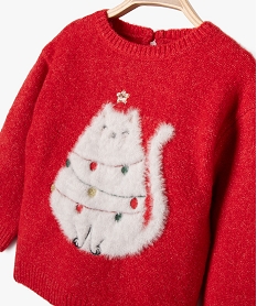 pull de noel avec motif chat en maille duveteuse bebe fille rouge pullsF427101_2