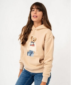 sweat a capuche avec broderie femme - lulucastagnette beige sweatsF429801_2