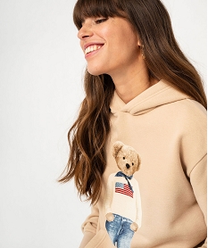 sweat a capuche avec broderie femme - lulucastagnette beige sweatsF429801_4