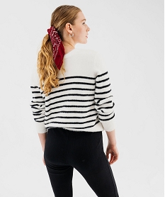 gilet raye avec col v en maille duveteuse femme beige giletsF430201_3