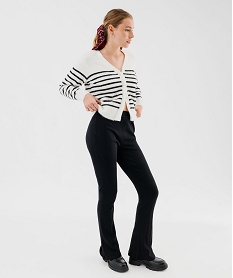 gilet raye avec col v en maille duveteuse femme beige giletsF430201_4