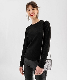 tee-shirt manches longues en maille cotelee pailletee femme noir t-shirts manches longuesF430601_2