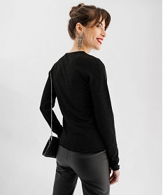 tee-shirt manches longues en maille cotelee pailletee femme noir t-shirts manches longuesF430601_3