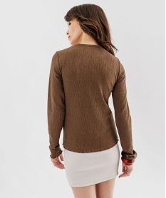 tee-shirt manches longues en maille cotelee pailletee femme beige t-shirts manches longuesF430701_3