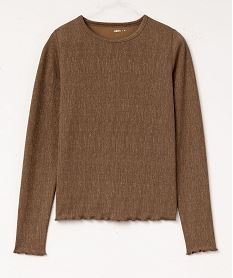 tee-shirt manches longues en maille cotelee pailletee femme beige t-shirts manches longuesF430701_4