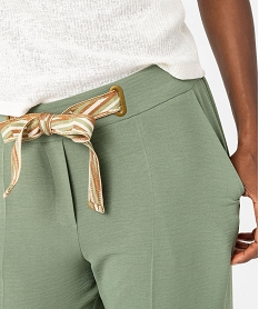 pantalon fluide coupe large avec ceinture a nouer femme vert standard pantalonsF434001_2