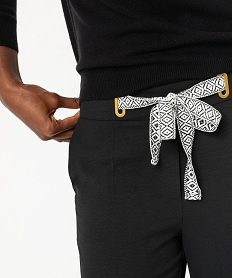 pantalon fluide coupe large avec ceinture a nouer femme noir standard pantalonsF434101_2