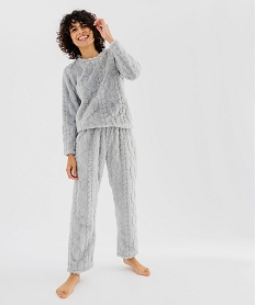 GEMO Pyjama en maille peluche douillette femme Gris