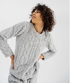 pyjama en maille peluche douillette femme gris pyjamas ensembles vestesF440301_2