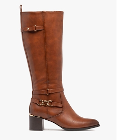 bottes femme cavalieres a talon avec dessus en cuir uni taneo marron standard bottes a talon femme GEMO