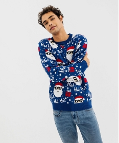 pull de noel motifs jacquard homme bleu pullsF446701_2