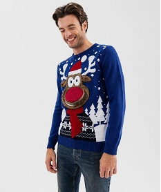 pull de noel imprime avec details lumineux homme bleu pullsF446801_4
