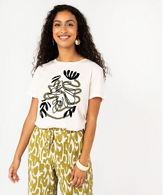 tee-shirt manches courtes a grand motif en velours femme beige t-shirts manches courtesF447601_1