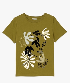 tee-shirt manches courtes a grand motif en velours femme vert t-shirts manches courtesF447701_4