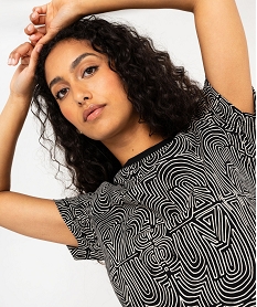 GEMO Tee-shirt manches courtes en coton imprimé femme Blanc