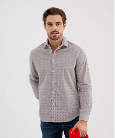 GEMO Chemise à manches longues en coton imprimé coupe droite homme Noir