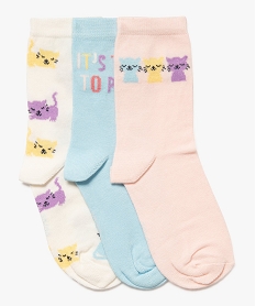 GEMO Chaussettes hautes en coton imprimé chat fille (lot de 3) rose standard
