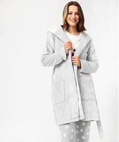GEMO Robe de chambre en maille douillette femme Gris