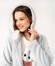 robe de chambre en maille douillette femme gris pyjamas ensembles vestesF460001_2