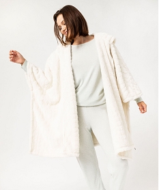 GEMO Veste dintérieur zippée à capuche en maille peluche femme Blanc