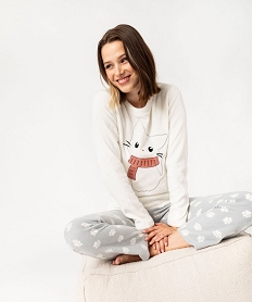 GEMO Pyjama en maille peluche motif chat femme Blanc
