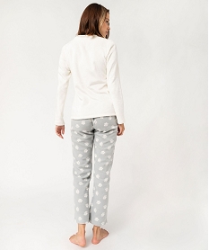 pyjama en maille peluche motif chat femme blanc pyjamas ensembles vestesF460201_3