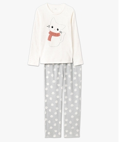 pyjama en maille peluche motif chat femme blanc pyjamas ensembles vestesF460201_4