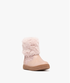 bottes bebe fille a col peluche et semelle epaisse rainuree details pailletes rose standard bottes et chaussures montantesF461401_2