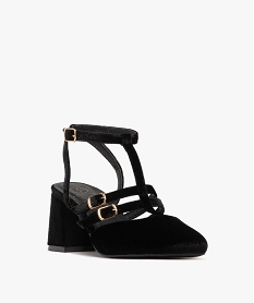 escarpins femme a talon carre et en velours avec triple brides noir standard escarpins talon carreF461701_2